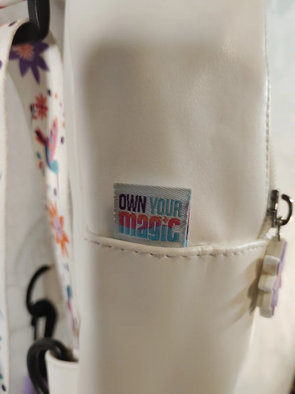 Own Your Magic Kids White Sling Bag with Colorful Patch Accents
